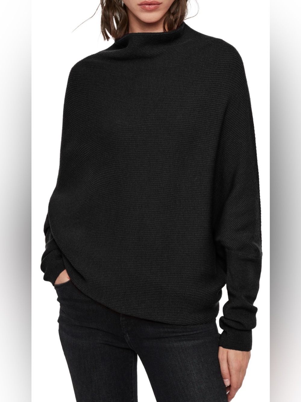 AllSaints “Ridley” Oversized Funnel Neck Pullover in Classic Charcoal - Like New